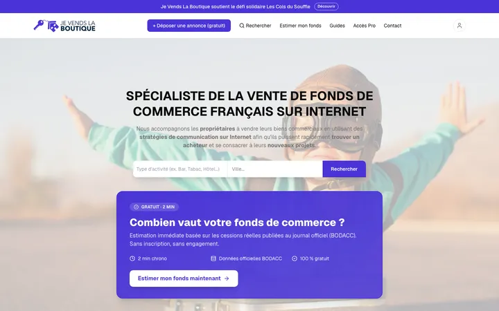 Capture du site Je Vends La Boutique